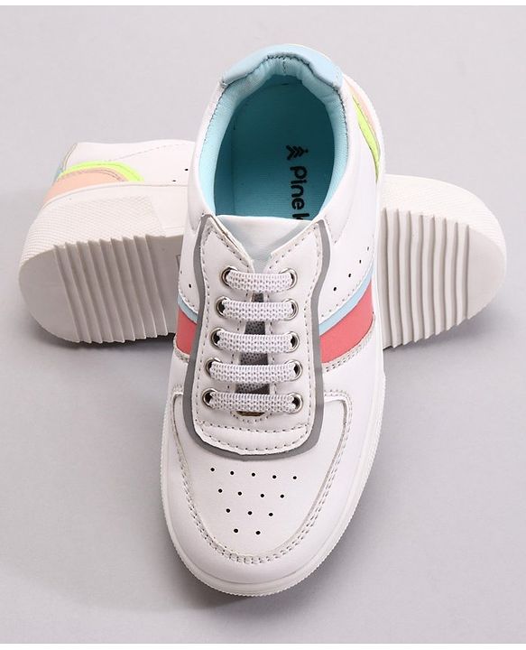 Pine Kids Casual Elasticated Lace Closure Shoes with Chunky Sole - White Pink