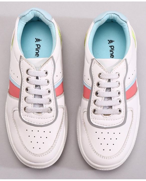 Pine Kids Casual Elasticated Lace Closure Shoes with Chunky Sole - White Pink