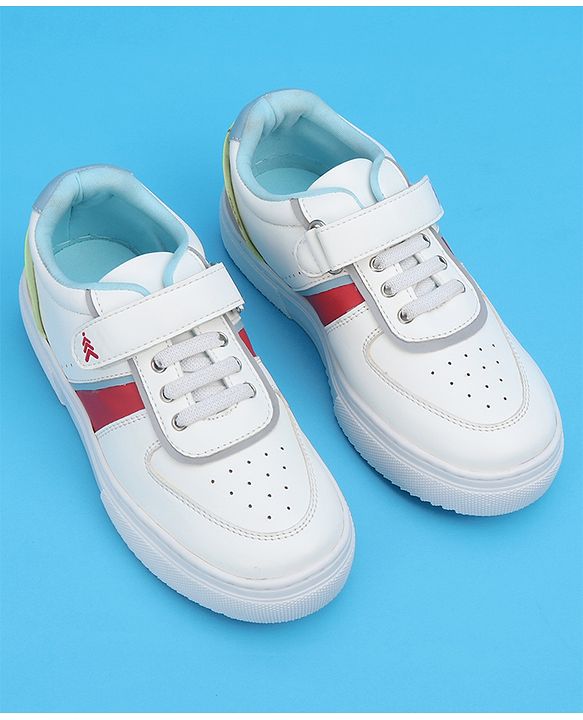 Pine Kids Casual Elasticated Lace Closure Shoes with Chunky Sole - White Pink
