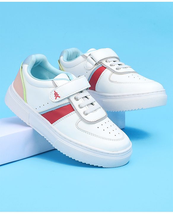 Pine Kids Casual Elasticated Lace Closure Shoes with Chunky Sole - White Pink