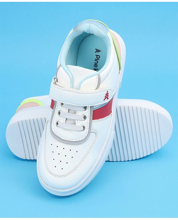 Pine Kids Casual Elasticated Lace Closure Shoes with Chunky Sole - White Pink