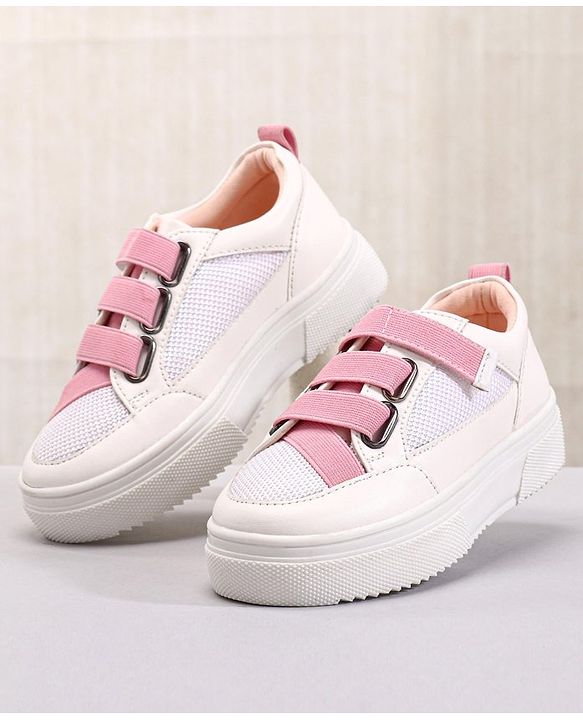 Pine Kids Casual Elasticated Straps Shoes with Chunky Sole - White