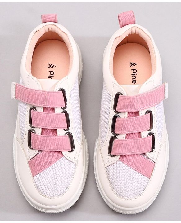 Pine Kids Casual Elasticated Straps Shoes with Chunky Sole - White