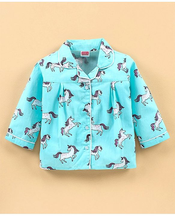 Babyhug Full Sleeves Night Suit Unicorn Print  - Blue