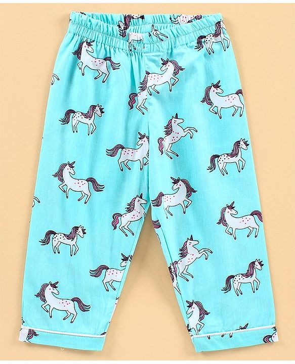 Babyhug Full Sleeves Night Suit Unicorn Print  - Blue