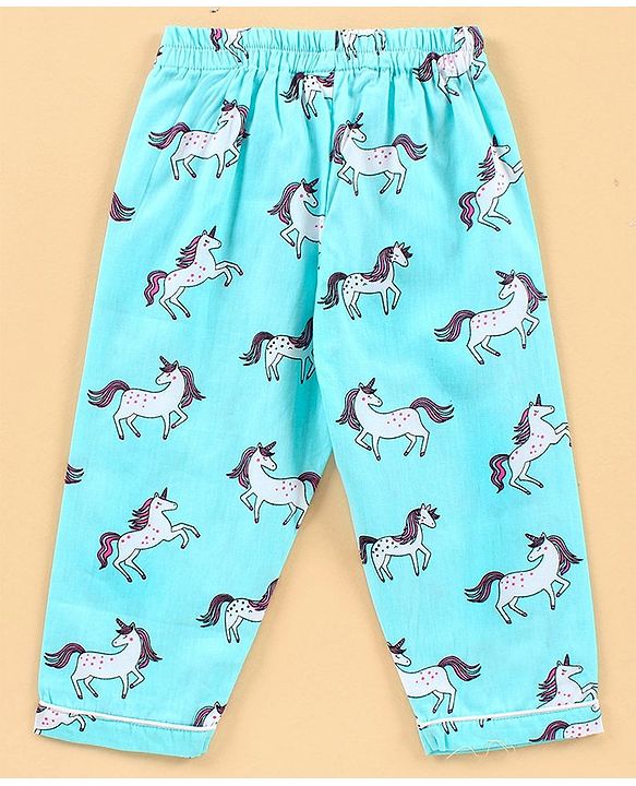 Babyhug Full Sleeves Night Suit Unicorn Print  - Blue