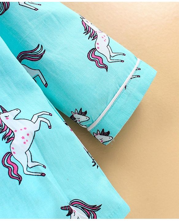 Babyhug Full Sleeves Night Suit Unicorn Print  - Blue
