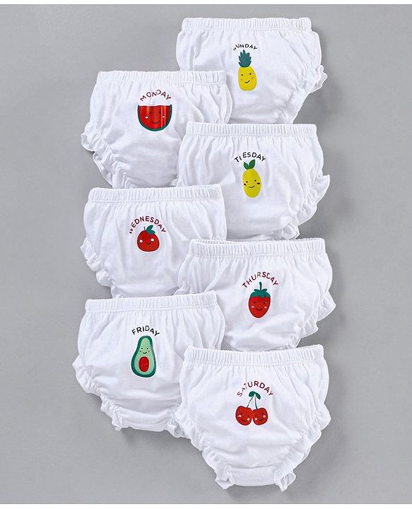 Babyhug 100% Cotton Bloomer Pack of 7 Fruit Graphic - White