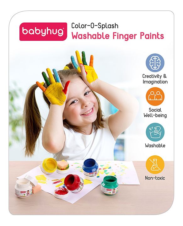 Babyhug Color O Splash Washable Finger Paints - 7 Pieces | Vibrant Washable Finger Paint Set | Unleashes Artistic Expression & Sensory Fun | Non-Toxic & Safe | BIS Certified