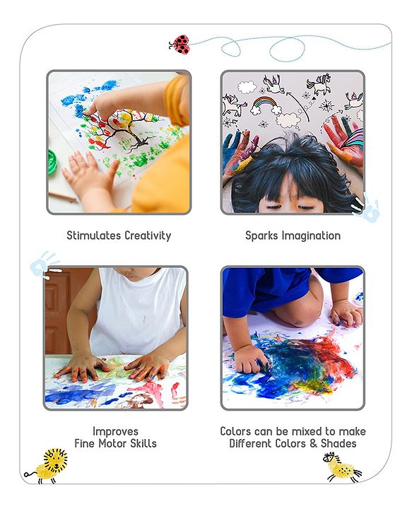Babyhug Color O Splash Washable Finger Paints - 7 Pieces | Vibrant Washable Finger Paint Set | Unleashes Artistic Expression & Sensory Fun | Non-Toxic & Safe | BIS Certified
