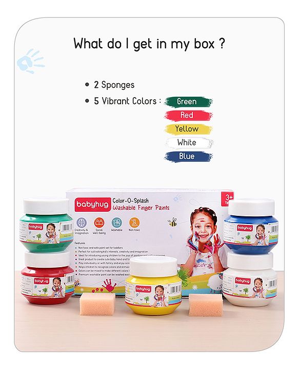 Babyhug Color O Splash Washable Finger Paints - 7 Pieces | Vibrant Washable Finger Paint Set | Unleashes Artistic Expression & Sensory Fun | Non-Toxic & Safe | BIS Certified
