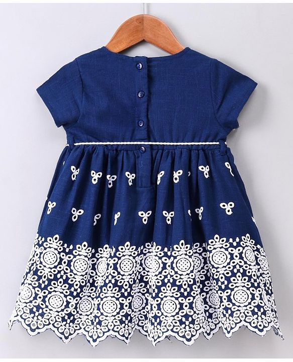 Babyhug Short Sleeves Schiffli Frock - Blue