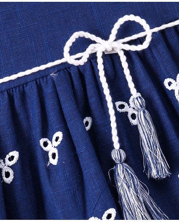 Babyhug Short Sleeves Schiffli Frock - Blue