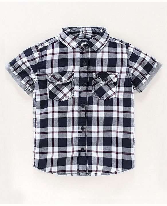 Pine Kids Half sleeves Hooded Indigo Checked Shirt - Navy