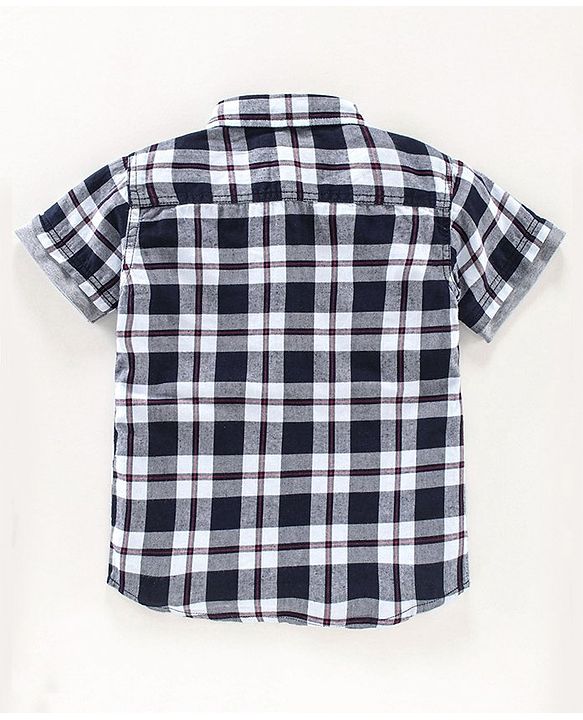 Pine Kids Half sleeves Hooded Indigo Checked Shirt - Navy
