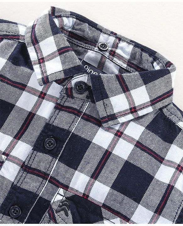 Pine Kids Half sleeves Hooded Indigo Checked Shirt - Navy