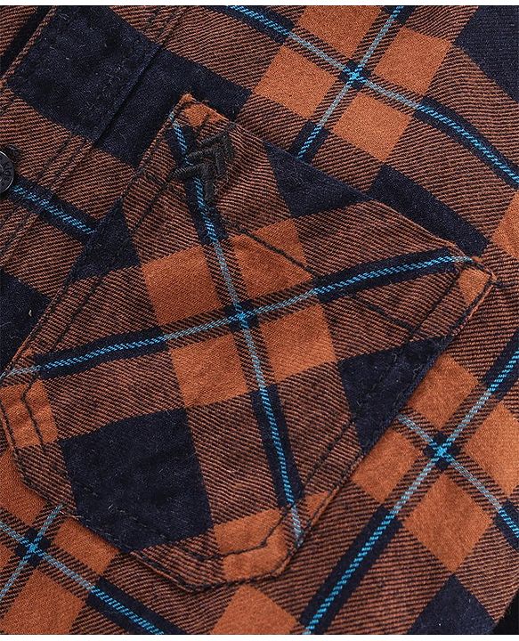 Pine Kids Full sleeves Hooded Indigo Checked Shirt - Brown