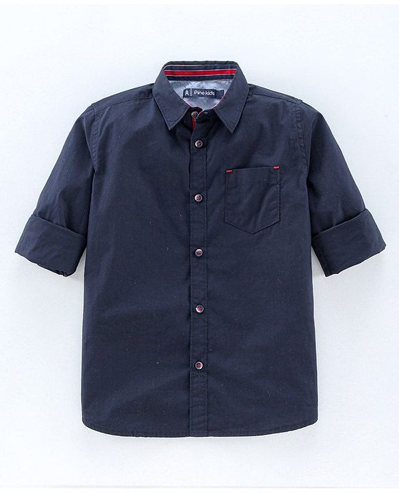 Pine Kids Full Sleeves Solid Stone Washed Shirt - Blue