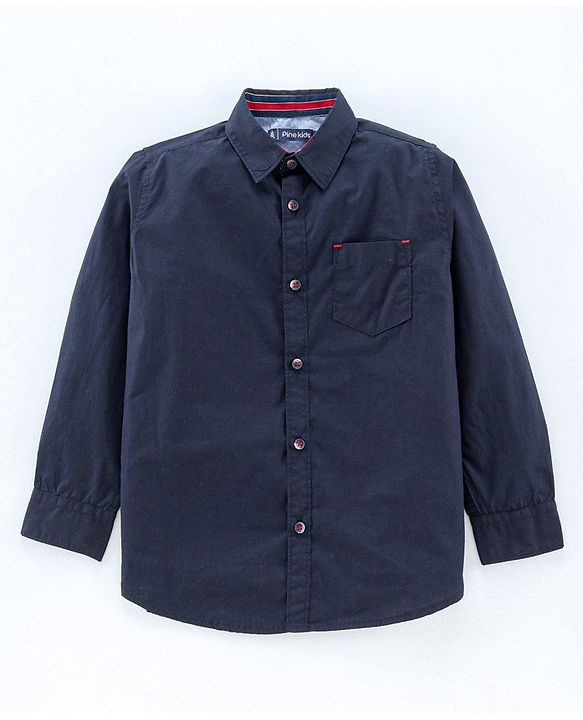 Pine Kids Full Sleeves Solid Stone Washed Shirt - Blue