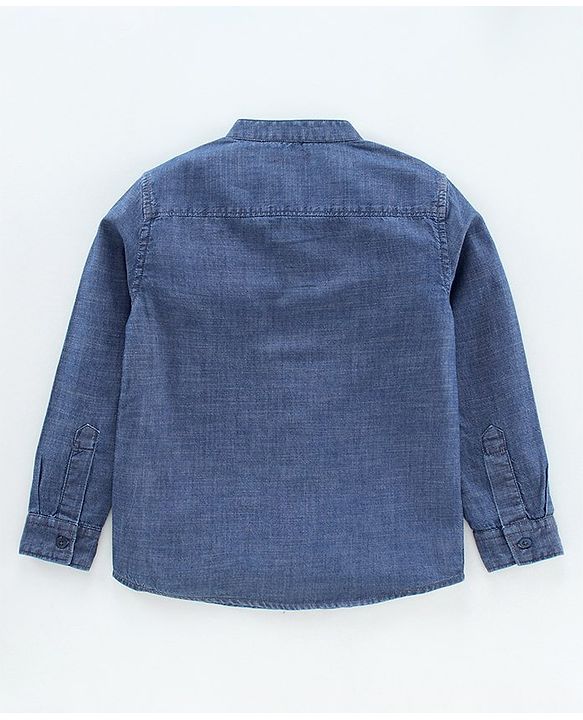Pine Kids Denim Enzyme Washed Full Band Collar Shirt - Blue