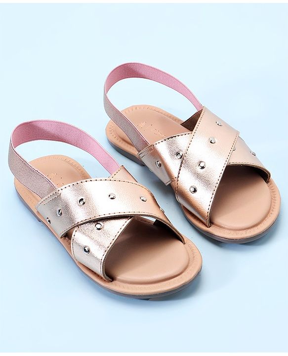 Pine Kids Party Wear Sandals with Elastic Backstrap - Rose Gold