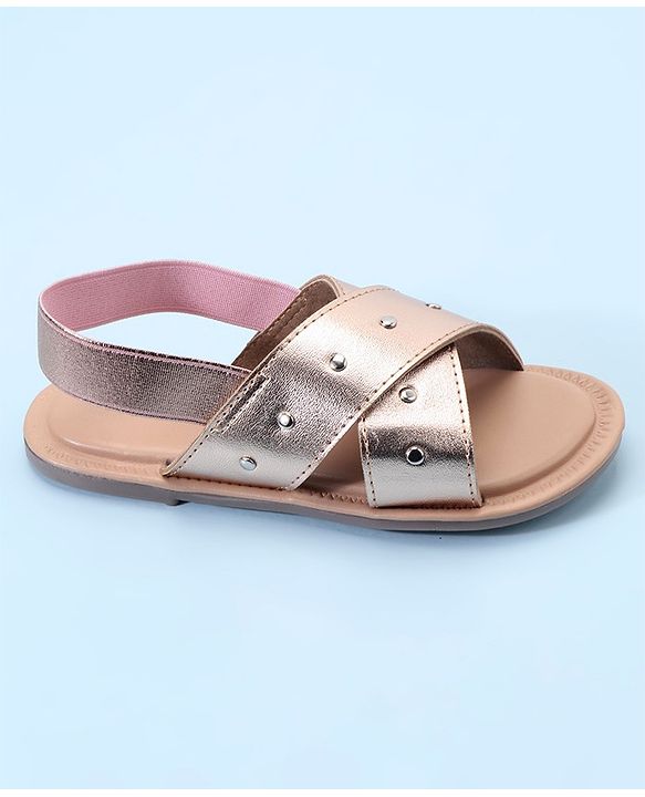Pine Kids Party Wear Sandals with Elastic Backstrap - Rose Gold