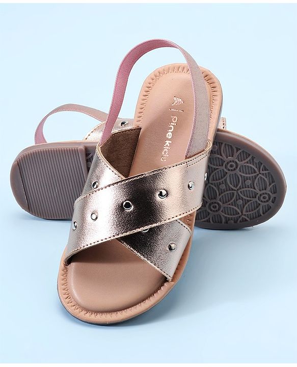Pine Kids Party Wear Sandals with Elastic Backstrap - Rose Gold