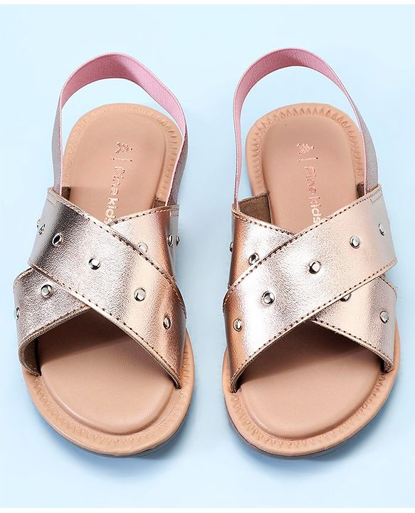 Pine Kids Party Wear Sandals with Elastic Backstrap - Rose Gold