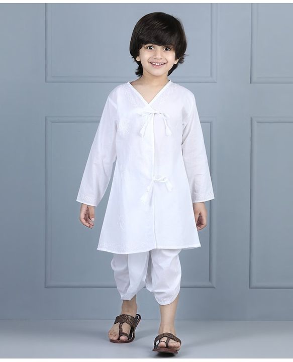Babyhug Full Sleeves Dhoti Kurta Set - White