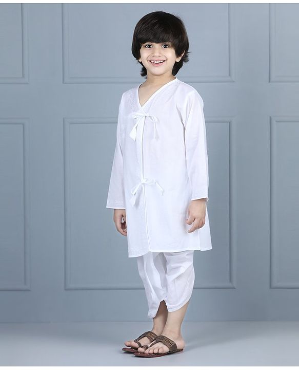 Babyhug Full Sleeves Dhoti Kurta Set - White