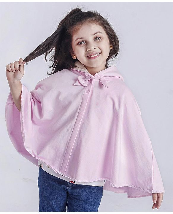Babyhug Full Sleeves Poncho Style Hooded Sweatshirt - Pink