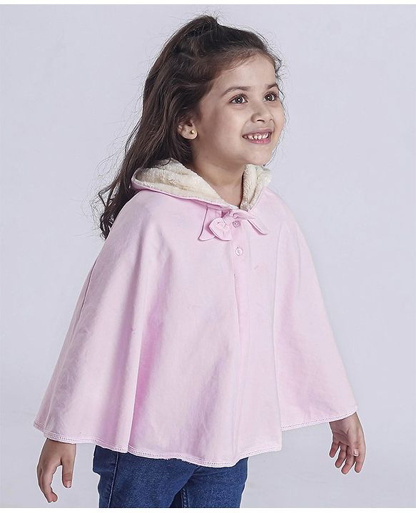 Babyhug Full Sleeves Poncho Style Hooded Sweatshirt - Pink