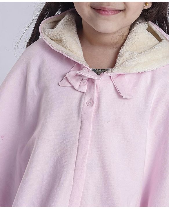 Babyhug Full Sleeves Poncho Style Hooded Sweatshirt - Pink