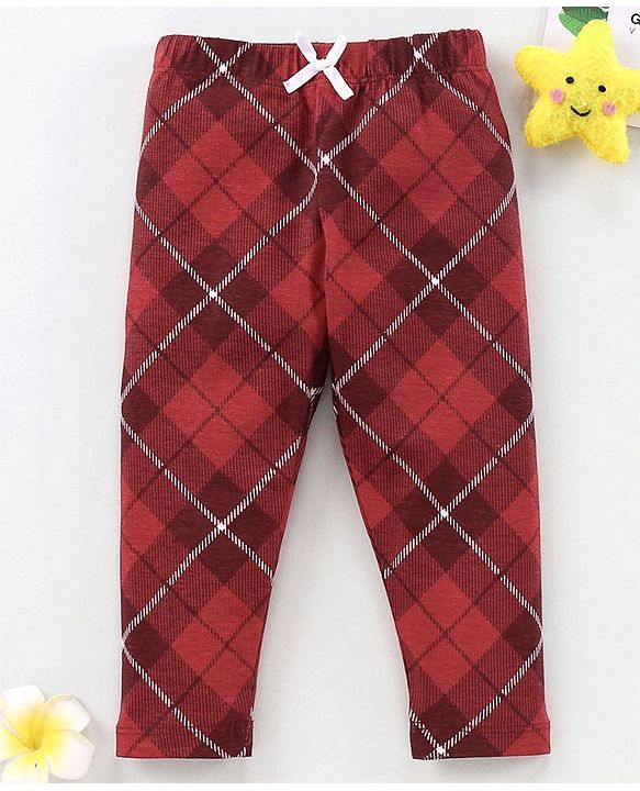 Babyhug Full Length Checks Leggings - Red