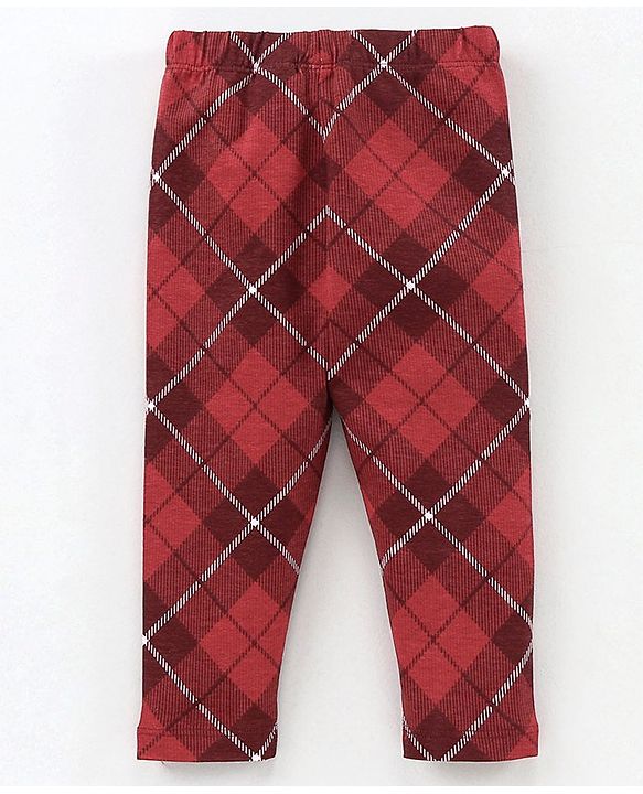 Babyhug Full Length Checks Leggings - Red