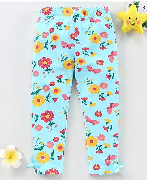 Babyhug Full Length Slim Fit Leggings Floral Print - Turquoise
