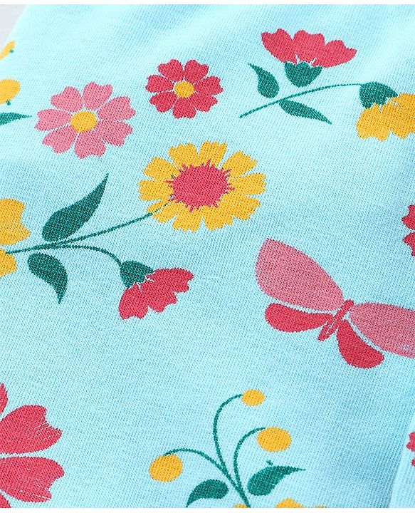 Babyhug Full Length Slim Fit Leggings Floral Print - Turquoise