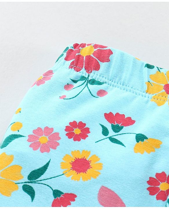Babyhug Full Length Slim Fit Leggings Floral Print - Turquoise
