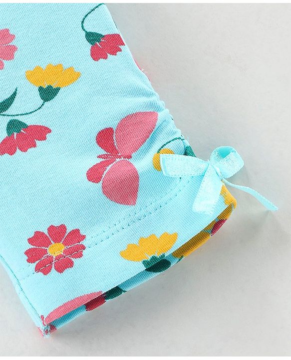 Babyhug Full Length Slim Fit Leggings Floral Print - Turquoise