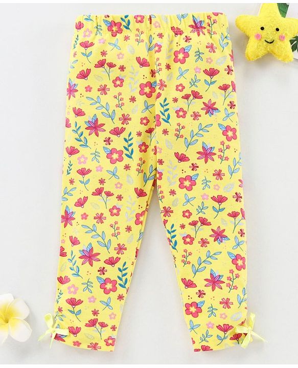 Babyhug Full Length Slim Fit Leggings Floral Print - Yellow