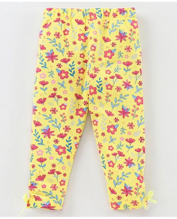 Babyhug Full Length Slim Fit Leggings Floral Print - Yellow