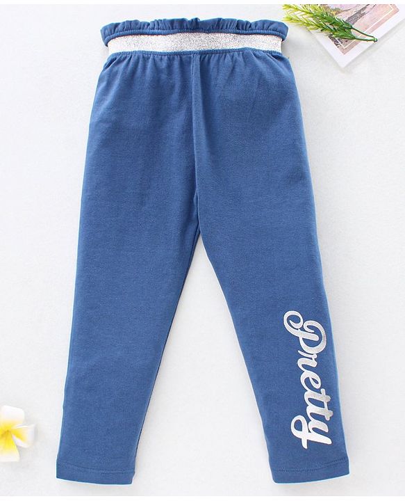 Babyhug Full Length Slim Fit Leggings Glitter Text Print - Dark Blue