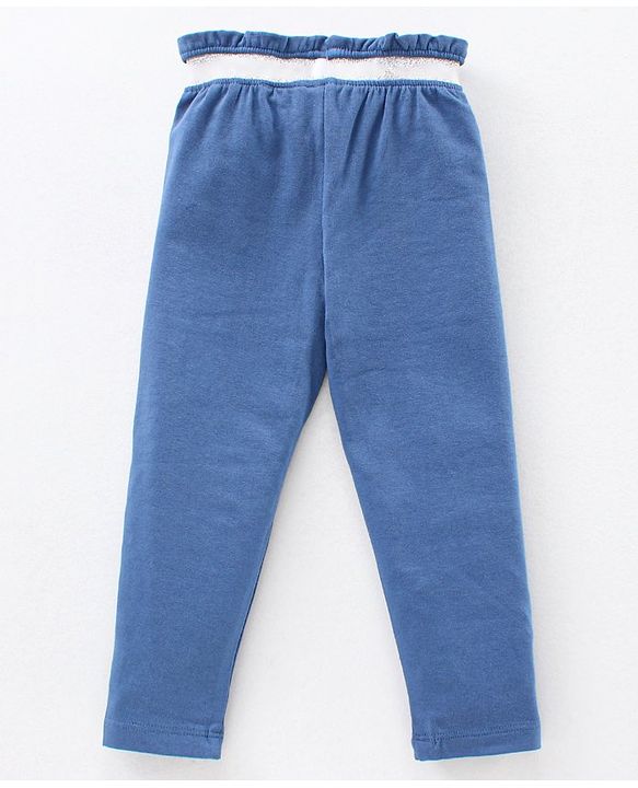 Babyhug Full Length Slim Fit Leggings Glitter Text Print - Dark Blue