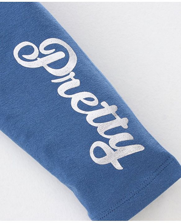 Babyhug Full Length Slim Fit Leggings Glitter Text Print - Dark Blue
