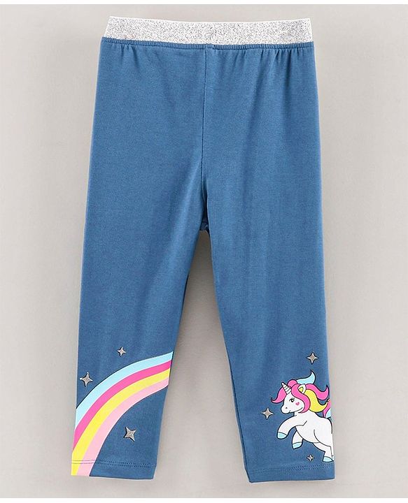 Babyhug Full Length Leggings Unicorn Print - Dark Blue
