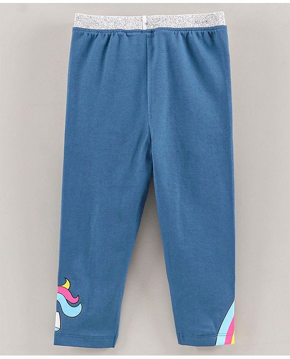 Babyhug Full Length Leggings Unicorn Print - Dark Blue