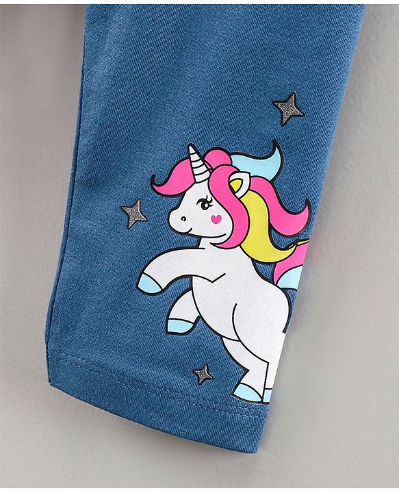 Babyhug Full Length Leggings Unicorn Print - Dark Blue