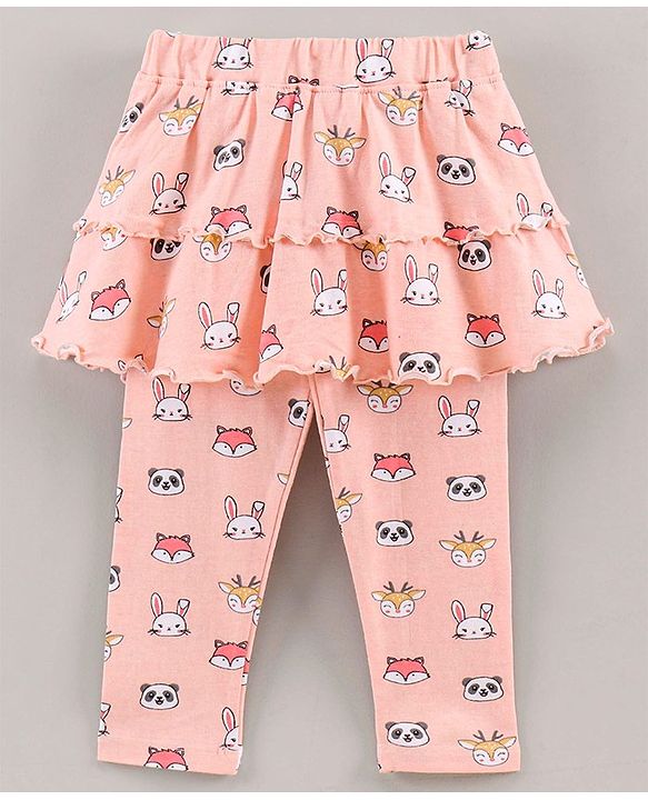 Babyhug Full Length Skeggings Animal Print - Peach