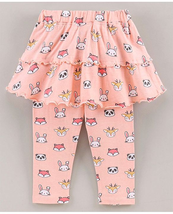 Babyhug Full Length Skeggings Animal Print - Peach