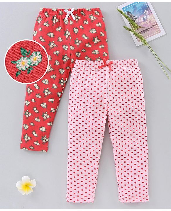Babyhug Full Length Leggings Pack of 2 - Red Pink